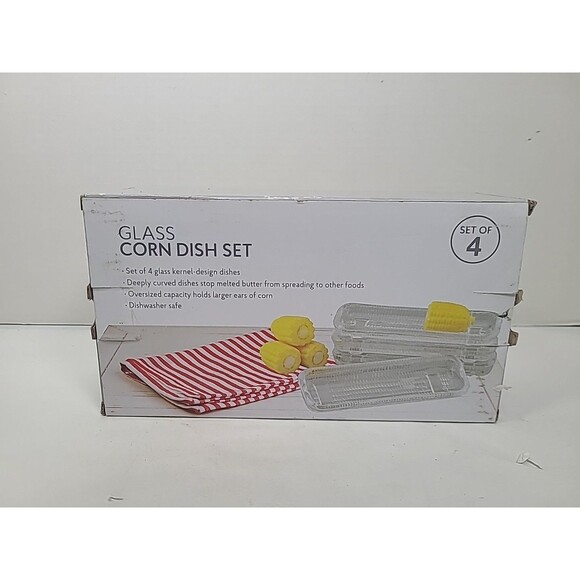 HIC Kitchen Corn Dishes, Pressed Decorative Glass, Set of 4 Corn Dish, Glass - Picture 4 of 4